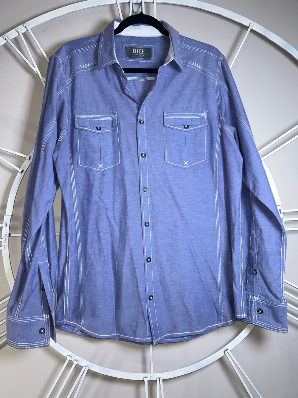 BKE Men’s Light Blue Long-Sleeve Button-Down Shirt